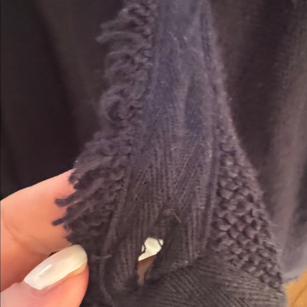 Free People Women's Black Jean Jacket with crochet material in center. - Picture 8 of 11